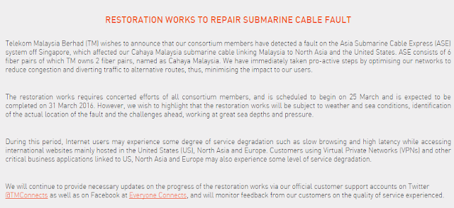 UNIFI RESTORATION WORKS TO REPAIR SUBMARINE CABLE FAULT