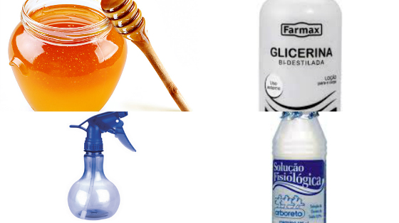 spray de brilho com mel e glicerina