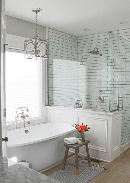 Master bathroom with stand alone tub