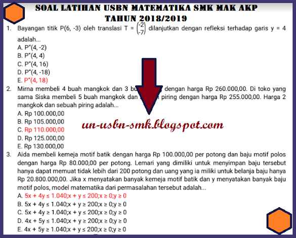 Soal Usbn Smk Matematika 2019