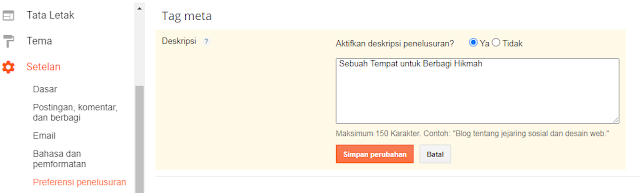 Aktifkan Deskripsi Penelusuran Blog