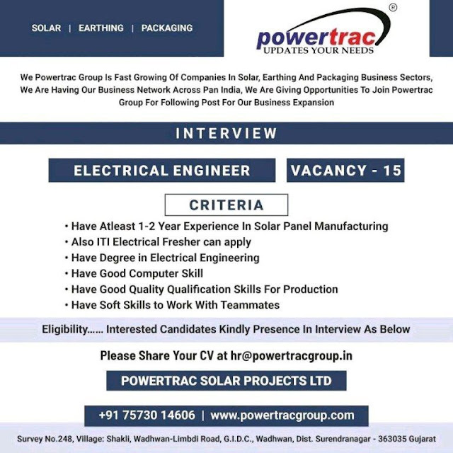 POWER TRAC SOLAR PROJECT LTD - Job Opportunity for Electrical Engineers AndhraShakthi - Pharmacy Jobs
