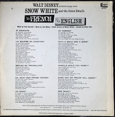 Walt Disney Presents songs from Snow White and the Seven Dwarfs in French and English