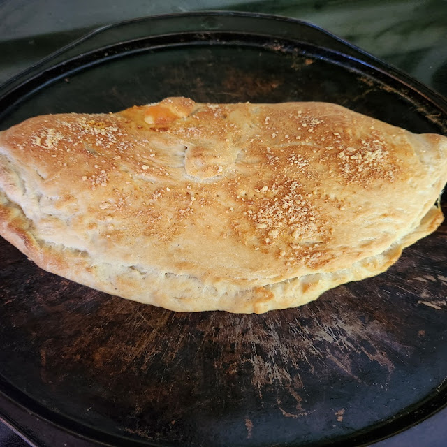 Calzone out of the oven