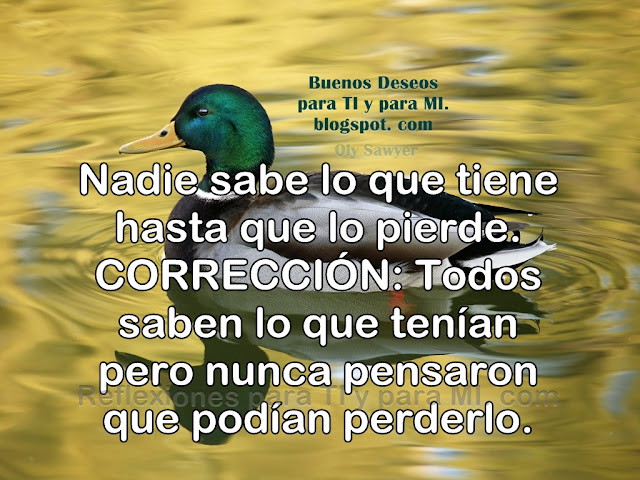 Nadie sabe lo que tiene hasta que lo pierde. CORRECCIÓN: Todos saben lo que tenían pero nunca pensaron que podían perderlo.