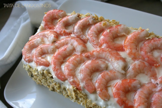 Tarta de langostinos, ensaladilla de langostinos