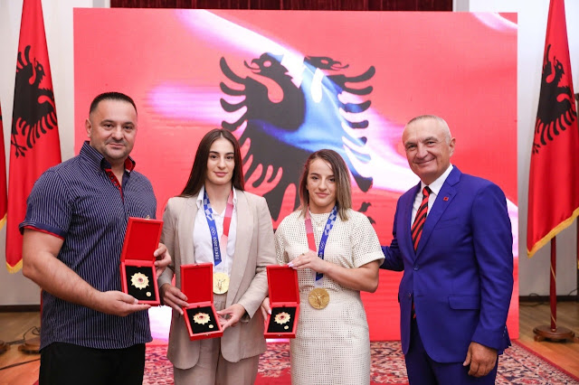 Kosovar judokas receive the Honor of the Nation medal from Albanian President Ilir Meta