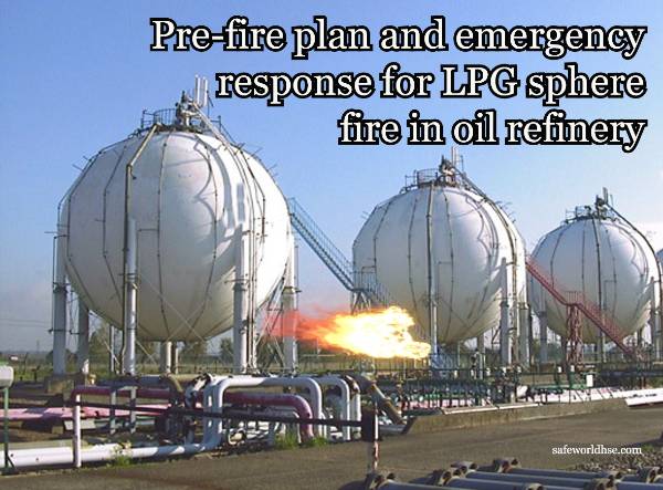 Pre-fire plan and emergency response for LPG sphere fire in oil refinery