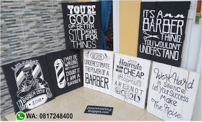 hiasan barbershop, jasa desain cafe, jasa lettering dinding, jasa lukis dinding, Pesanan 7 hiasan papan Lettering untuk barbershop Gresik Jawa Timur 