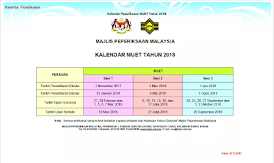 Daftar MUET Sesi Mac 2018 Online