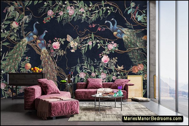 Peacock with Peony Flowers Wall Murals Chinoiserie Wallpaper peacock wallpaper mural