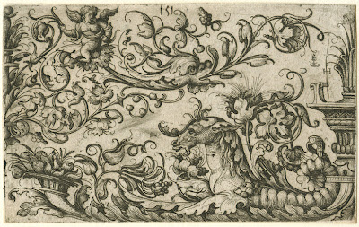 Ornamental fillet with seahorse - Hopfer etching