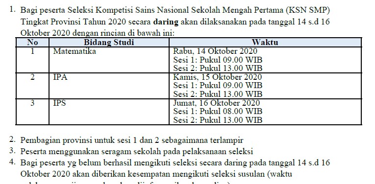 Jadwal KSN SMP Tingkat Provinsi Tahun 2020