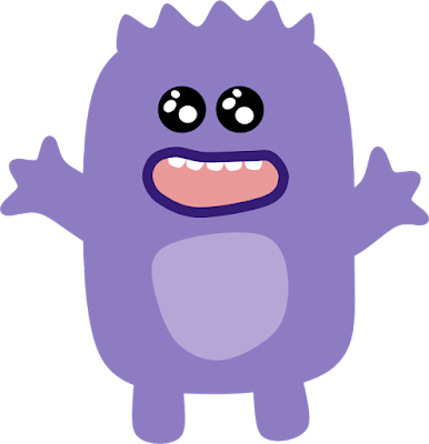 A cartoonish purple monster smiles with open arms.