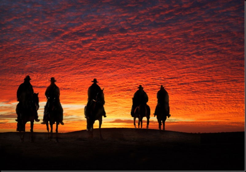 Australia, Cattle Drive, cow boys all'alba