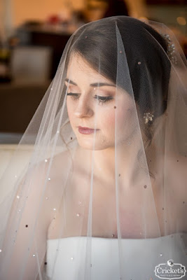 bride with veil covering her face