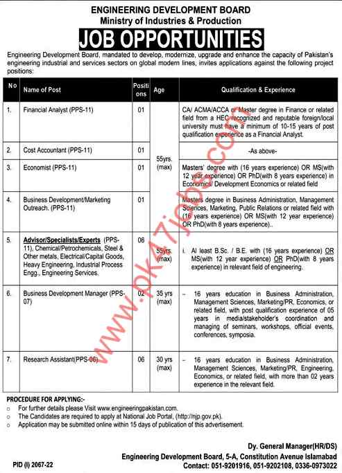 Ministry of Industries and Production Islamabad Jobs 2022 