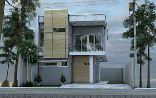 desain rumah minimalis bertingkat modern  nuansa abu abu tampak depan plus denah