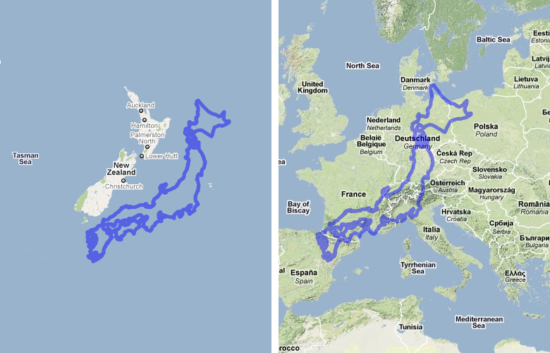 Google Maps Europe. New Zealand, Europe