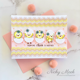 Sunny Studio Stamps: Chickie Baby Eyelet Lace Border Dies Girlfriend Card by Nicky Meek