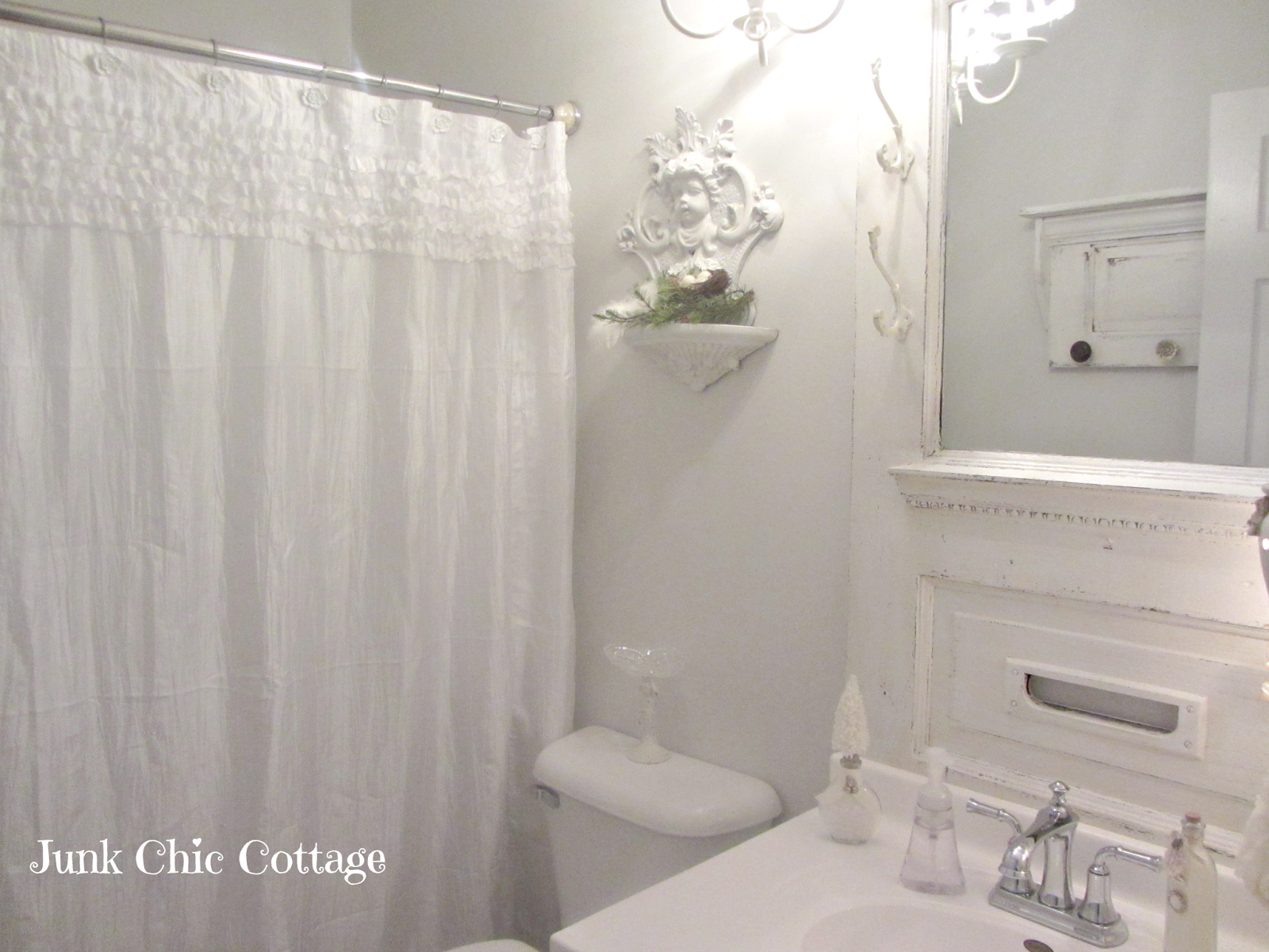 country bathroom mirrors Junk Chic Cottage: Old Vintage Door Meets Bathroom Make Over