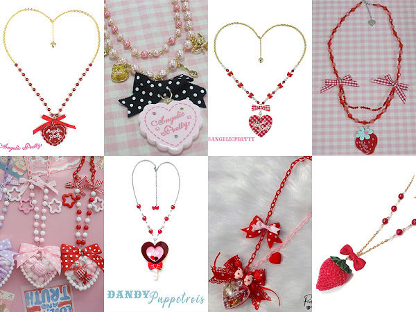 cute lolita fashion necklaces in red and pink
