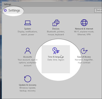 خيارات الوقت واللغةTime & language في اعدادات ويندوز