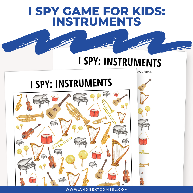 Printable musical instruments I spy game for kids