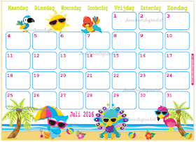 juli 2016 kalender, kalender voor kinderen, aftel kalender, vakantie kalender, kalender zelf printen, kinder kalender, strand kalender, kalender voor de vakantie