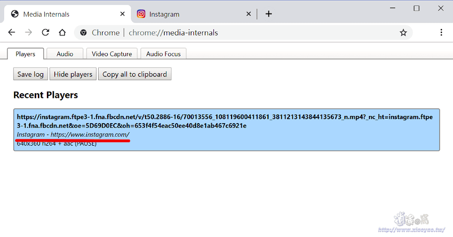 Chrome 打開 Media internals 下載網路影片