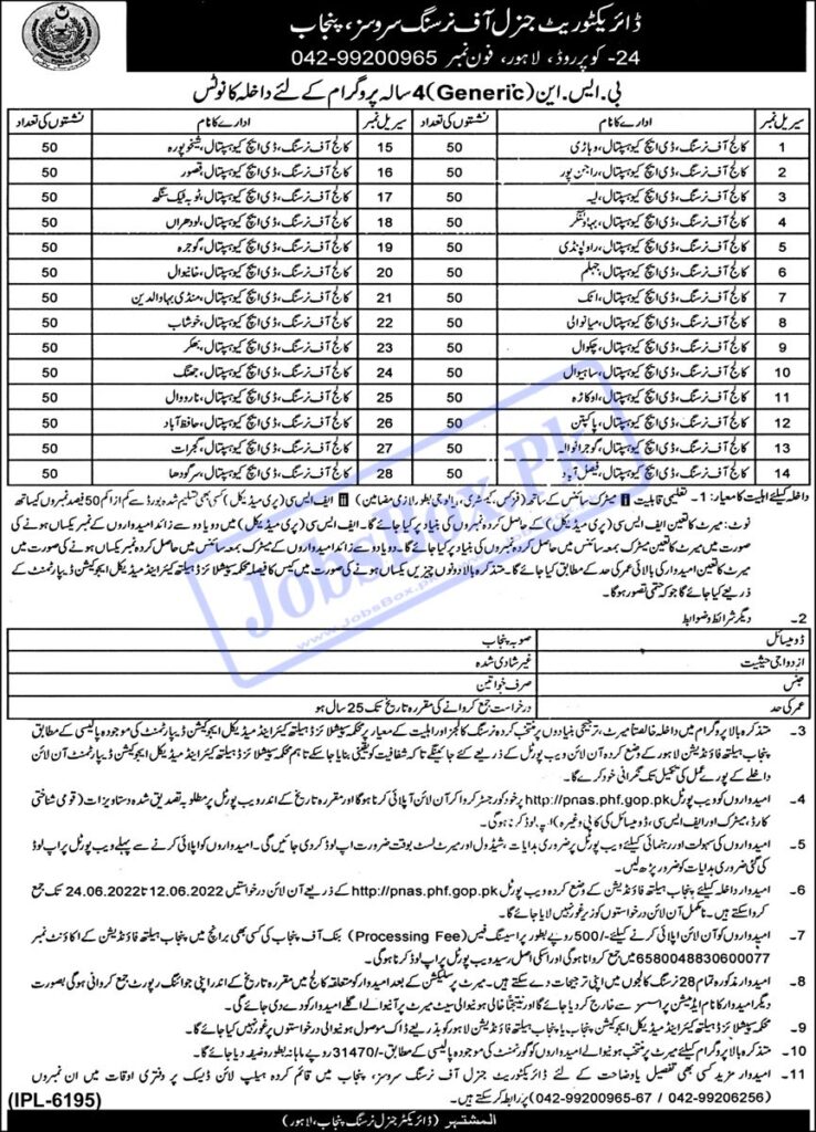 Free Nursing Courses by Directorate General of Nursing Services Punjab Apply Online