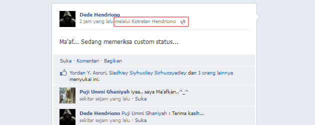 Update Status dari Aplikasi Facebook