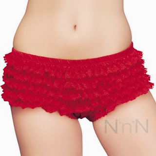 Bright red frilly knickers for transvestite maids and sissy slaves
