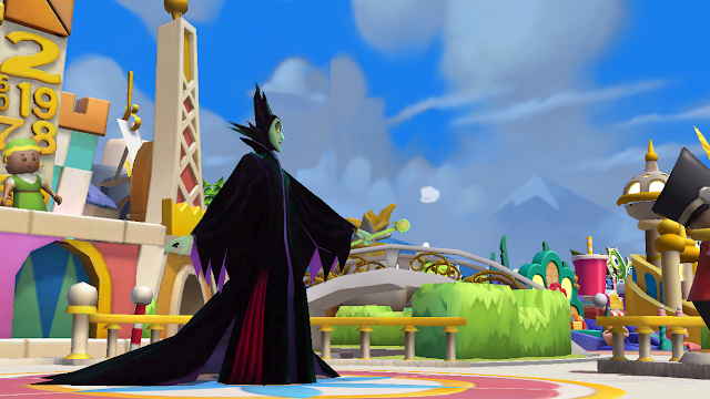 Maleficent in Front of It's A Small World Disney Magic Kingdoms