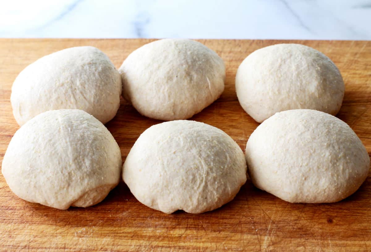 Sourdough Lebanese Morning Bread (Khobz al-Sabah) formed into balls.