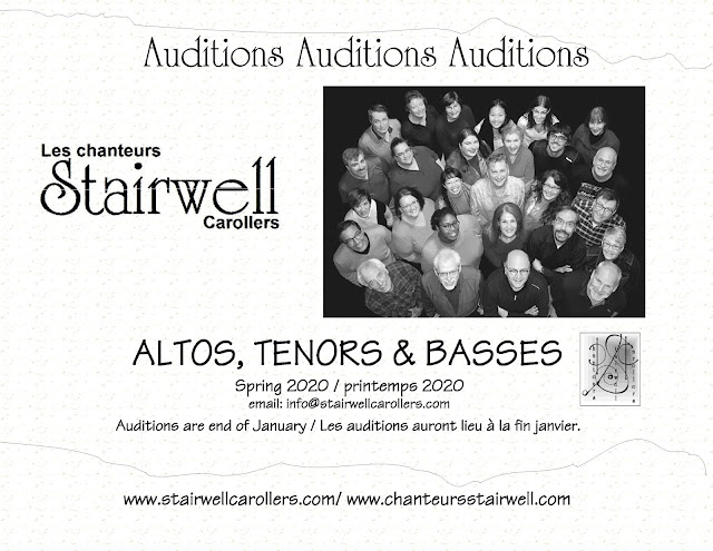 Ottawa choir the Stairwell Carollers 2020 Spring Auditions for alto tenor and bass