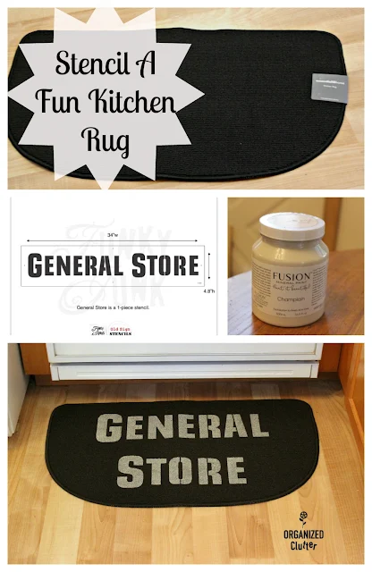 An Easy "General Store" Stenciled Kitchen Rug #oldsignstencils #signs #generalstore #stenciling #fusionmineralpaint #farmhousedecor