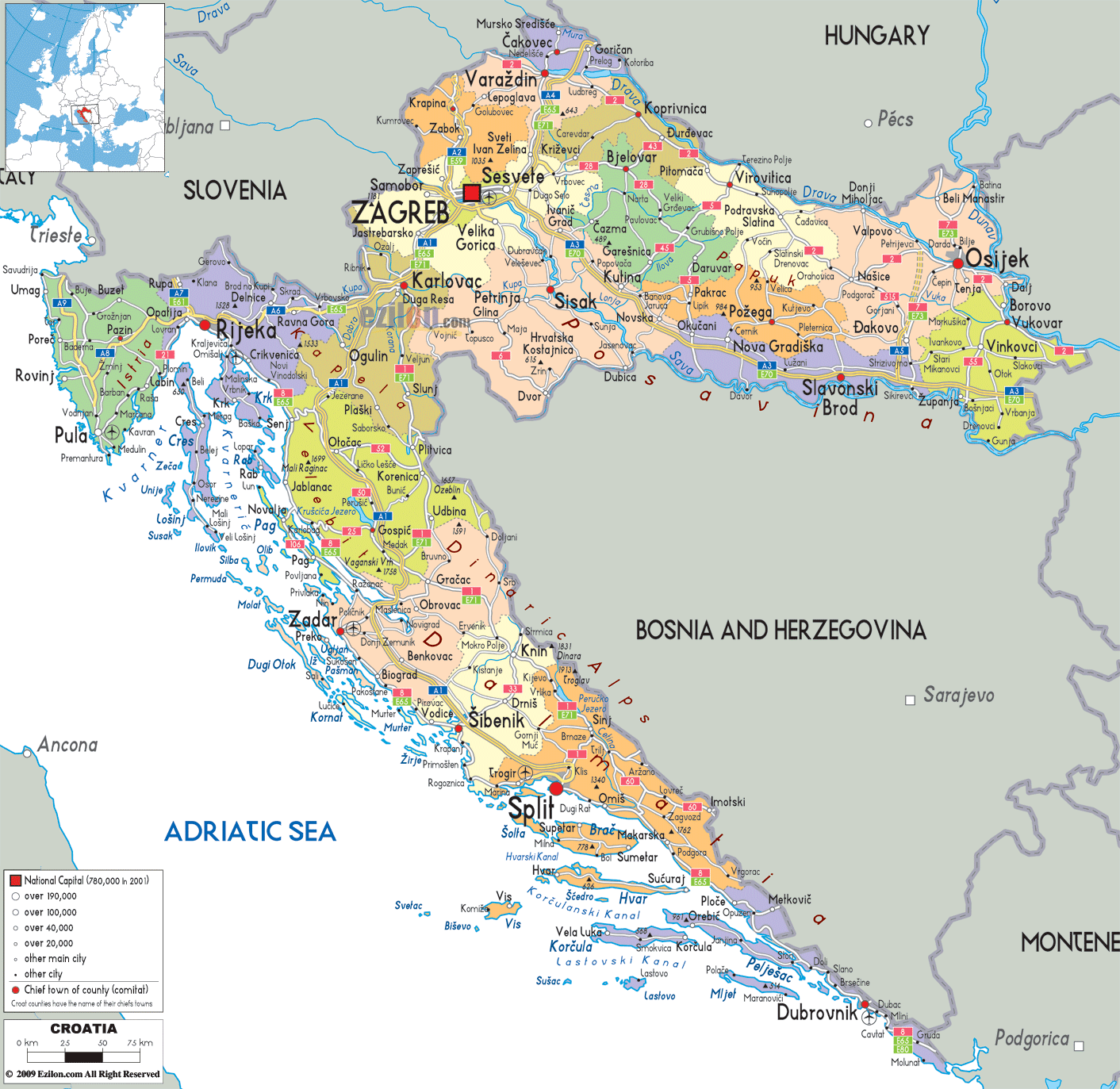 La Croatie - Carte Europe