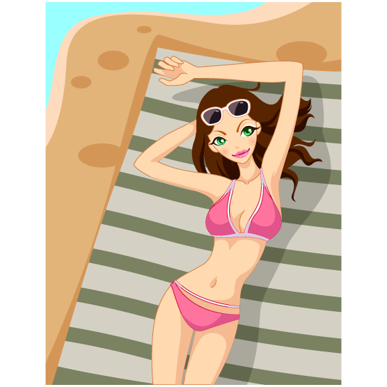Chica tomando el sol en la arena - Vector