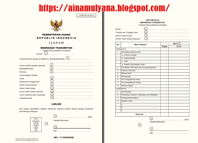 Juknis Penulisan Blangko Ijazah MTs Tahun 2020