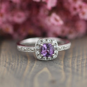 amethyst square engagement ring