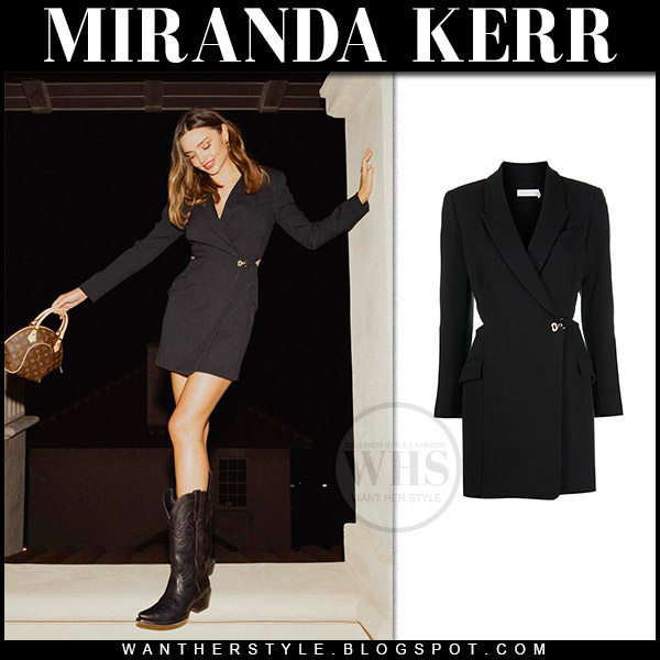 Miranda Kerr in black blazer mini dress and boots