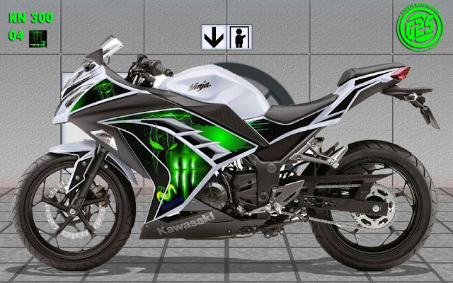 Stiker motor Kawasaki Ninja desain monster energy