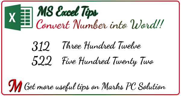 Convert Numeric Value to English Words by Excel