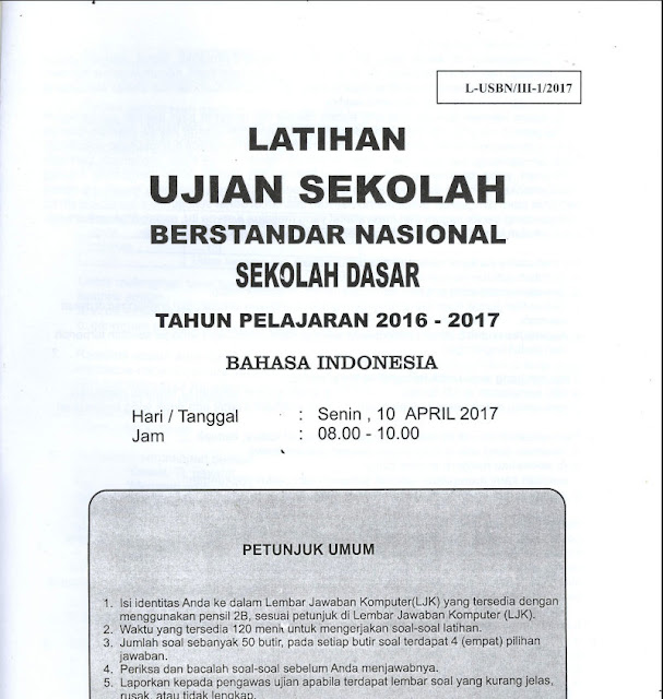Soal Try Out USBN Bahasa Indonesia SD 2017