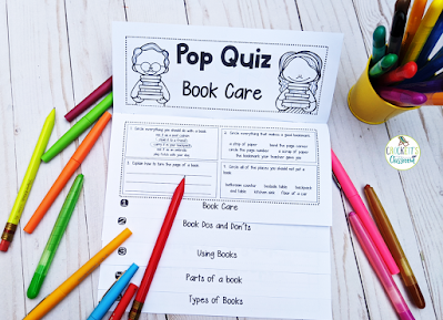 This simple to make flap book will help your kids learn about the care of a book.  It also introduces the types of books and the parts of a book.  Great activity for the beginning of the school year.