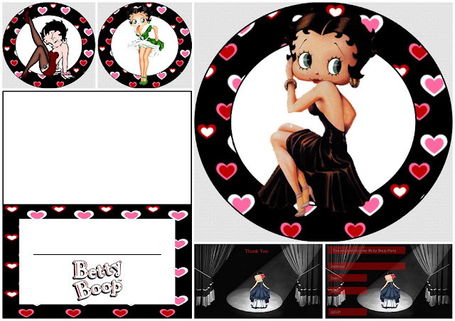 Betty Boop: Free Printable Mini Kit with Hearts.