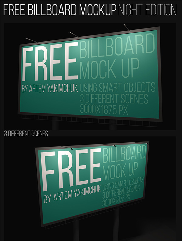 Download Poster Mockup PSD Terbaru Gratis - Free Night Billboard Mockup