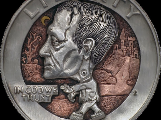 E.T o Frankenstein en una moneda gracias a Paolo Curcio. Moneda de Frankenstein