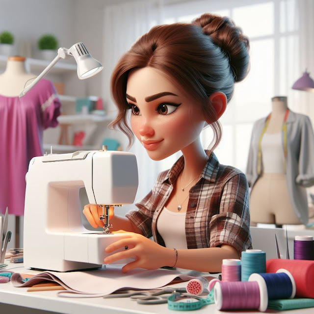 Download Free Poster: Woman Sewing in 3D Caricature - Grab it Now